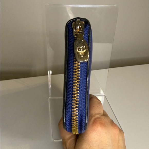 MCM Blue Saffiano Leather Wallet with Gold Accents - Picture 3 of 16